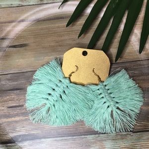Handcrafted Macrame Leaf Earrings boho Mint Green